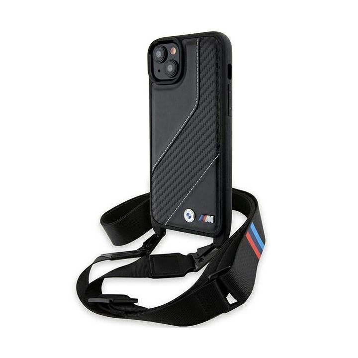 BMW BMHCP15S23PSCCK iPhone 15 / 14 / 13 czarny/black hardcase M Edition Carbon Stripe & Strap na NearMe.pl