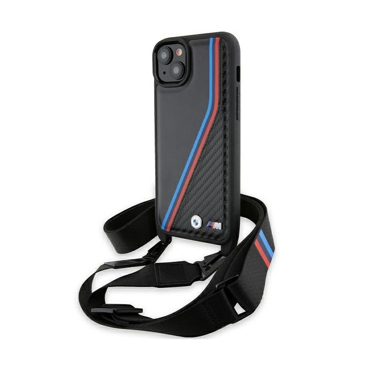 BMW BMHCP15M23PSVTK iPhone 15 Plus / 14 Plus 6.7" czarny/black hardcase M Edition Carbon Tricolor Lines & Strap na NearMe.pl