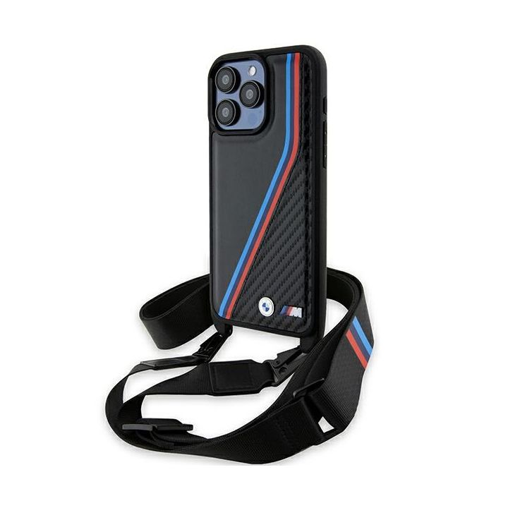 BMW BMHCP15X23PSVTK iPhone 15 Pro Max 6.7" czarny/black hardcase M Edition Carbon Tricolor Lines & Strap na NearMe.pl