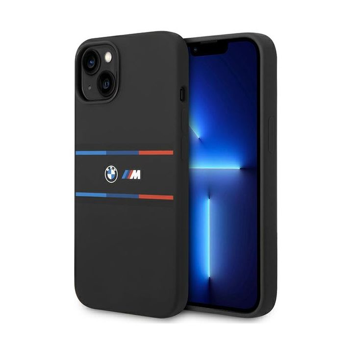 BMW BMHCP15S22SDTK iPhone 15 / 14 / 13 6.1" czarny/black hardcase M Silicone Tricolor Lines na NearMe.pl