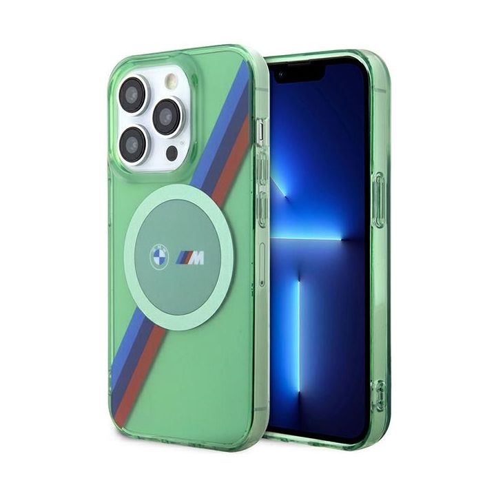 BMW BMHMP15LHDTN iPhone 15 Pro 6.1" zielony/green hardcase M Tricolor Stripes MagSafe na NearMe.pl