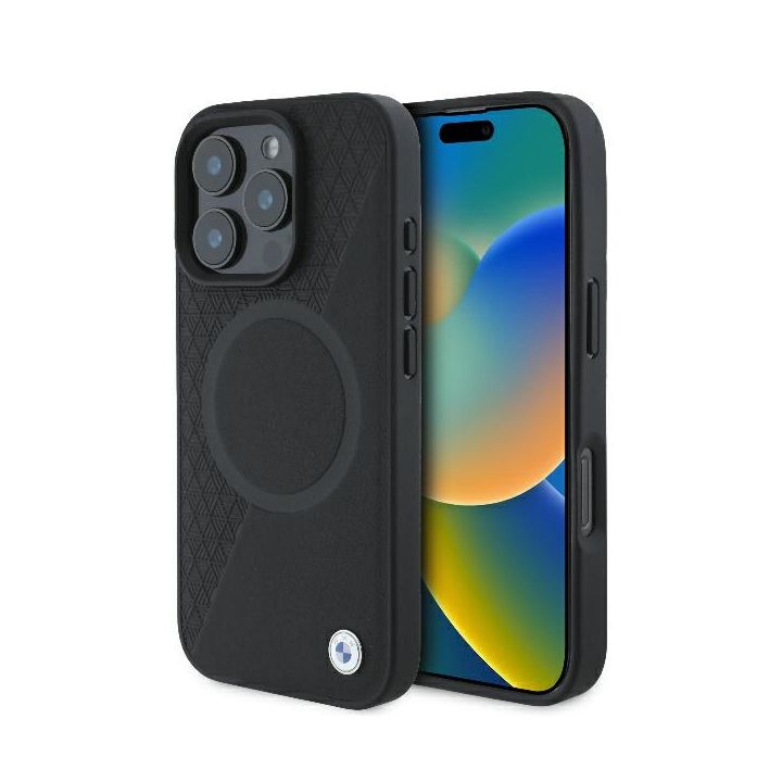BMW BMHMP16L23RTPK iPhone 16 Pro 6.3" czarny/black hardcase Sign Leather Half Textured And Circle MagSafe na NearMe.pl