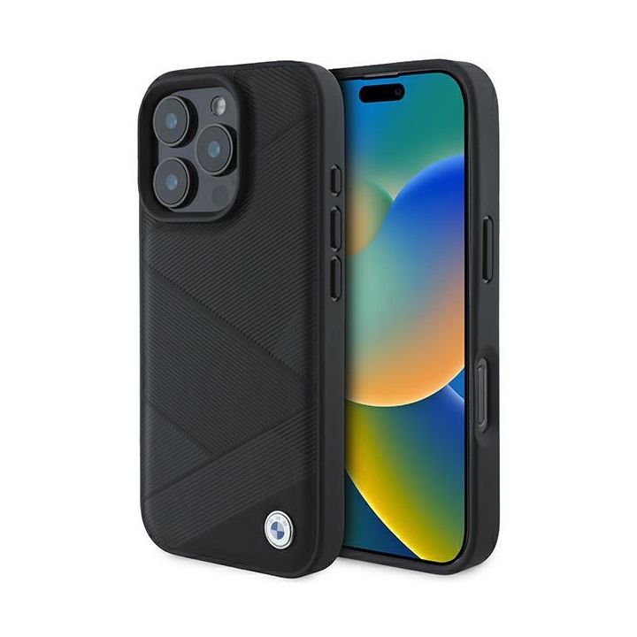 BMW BMHCP16L23RCGPK iPhone 16 Pro 6.3" czarny/black hardcase Sign Leather Crossing Lines Pattern na NearMe.pl