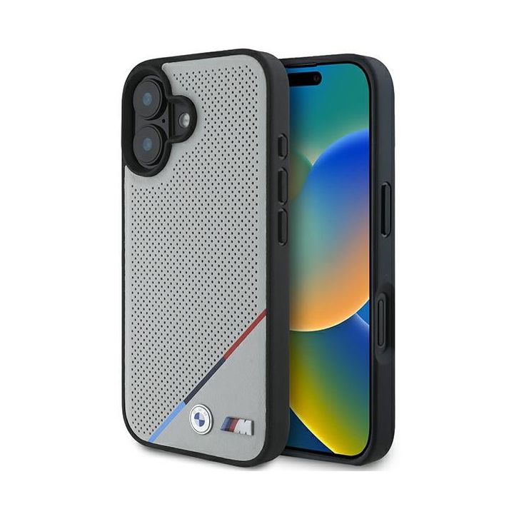 BMW BMHMP16S23PUPDG iPhone 16 6.1" szary/grey hardcase M Perforated Tricolor Line MagSafe na NearMe.pl