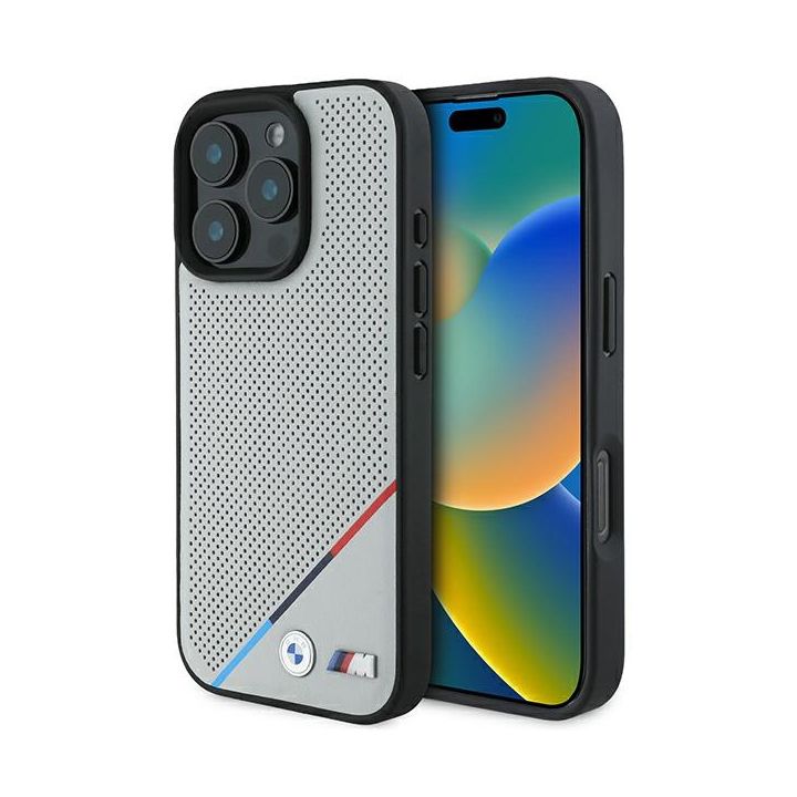 BMW BMHMP16L23PUPDG iPhone 16 Pro 6.3" szary/grey hardcase M Perforated Tricolor Line MagSafe na NearMe.pl