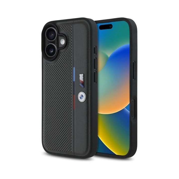 BMW BMHCP16S23PUPVA iPhone 16 6.1" antracyt/anthracite hardcase M Perforated Tricolor Detail Line na NearMe.pl