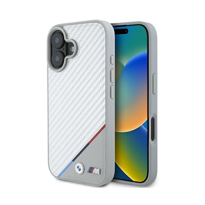 BMW BMHMP16S23PUDTS iPhone 16 6.1" szary/grey hardcase M Carbon Tricolor Line MagSafe na NearMe.pl