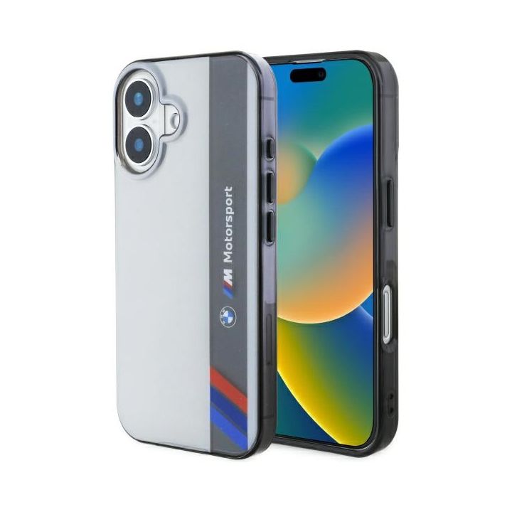 BMW BMHCP16S23HTFEG iPhone 16 6.1" szary/grey hardcase Motorsport IML Vertical Stripe na NearMe.pl