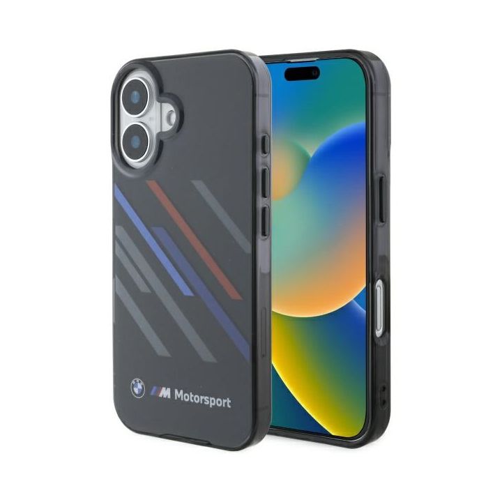 BMW BMHCP16M23HTRAK iPhone 16 Plus 6.7" czarny/black hardcase Motorsport IML Random Stripes na NearMe.pl