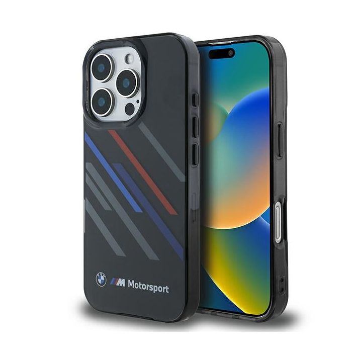 BMW BMHCP16X23HTRAK iPhone 16 Pro Max 6.9" czarny/black hardcase Motorsport IML Random Stripes na NearMe.pl