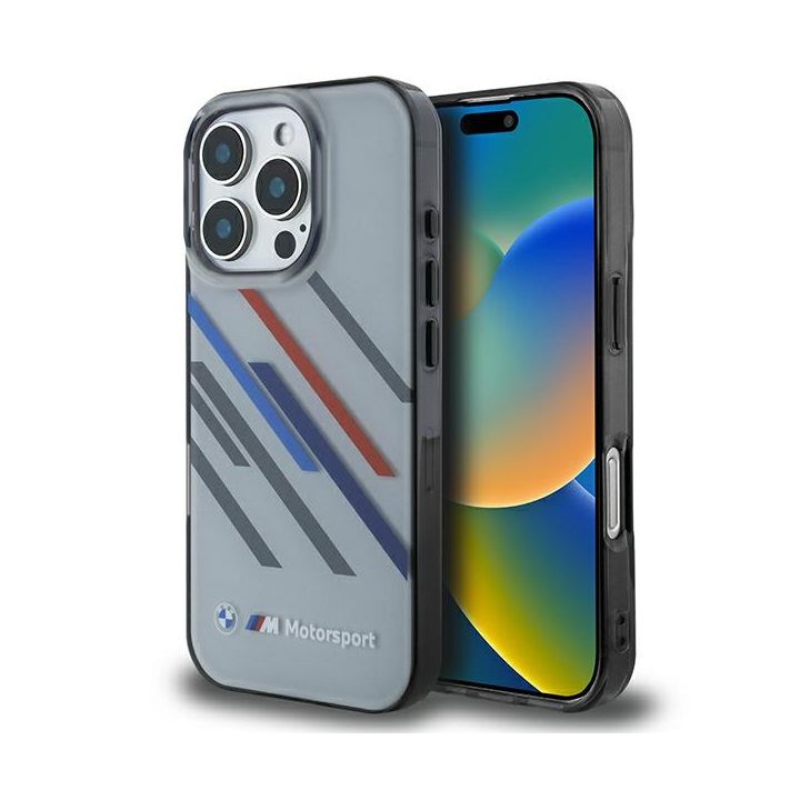 BMW BMHCP16X23HTRAG iPhone 16 Pro Max 6.9" szary/grey hardcase Motorsport IML Random Stripes na NearMe.pl