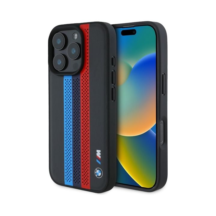 BMW BMHMP16L23PUPTK iPhone 16 Pro 6.3" czarny/black hardcase M Perf. Tricolor Printed Stripes MagSafe na NearMe.pl