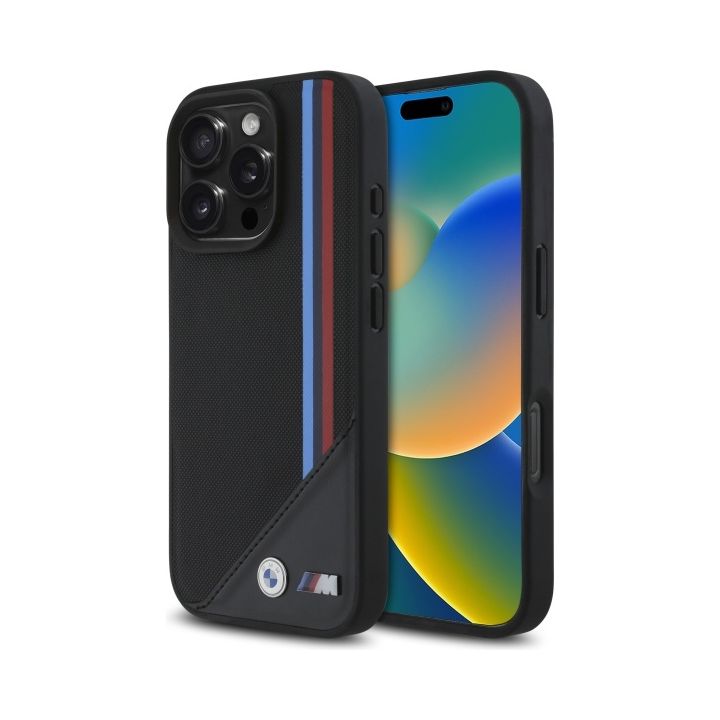 BMW BMHMP16X23PUTRK iPhone 16 Pro Max 6.9" czarny/black hardcase M Meshed Tricolor Stripes MagSafe na NearMe.pl