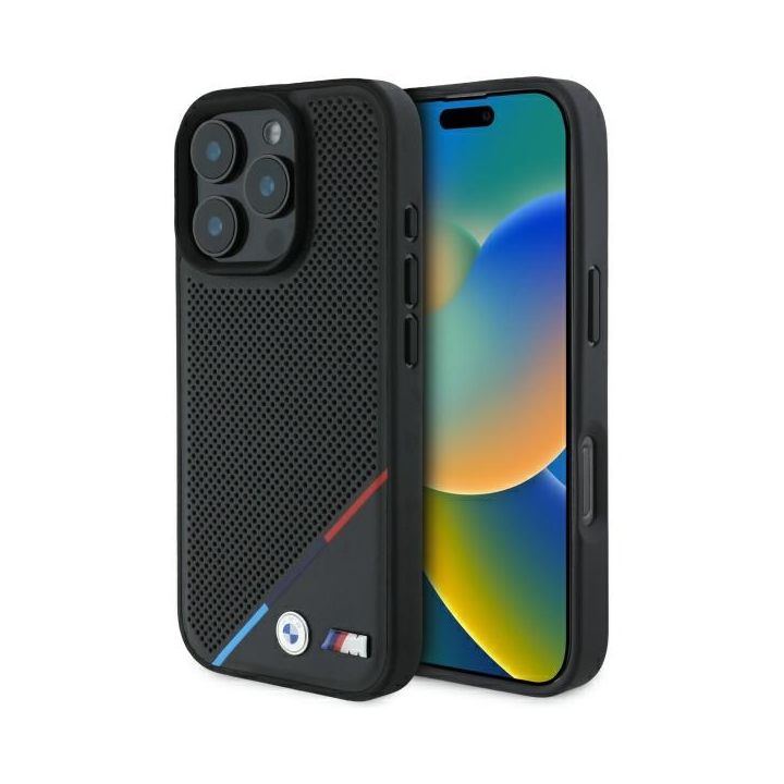 BMW BMHMP16X23PUPDK iPhone 16 Pro Max    6.9" czarny/black hardcase M Perforated Tricolor Line MagSafe na NearMe.pl