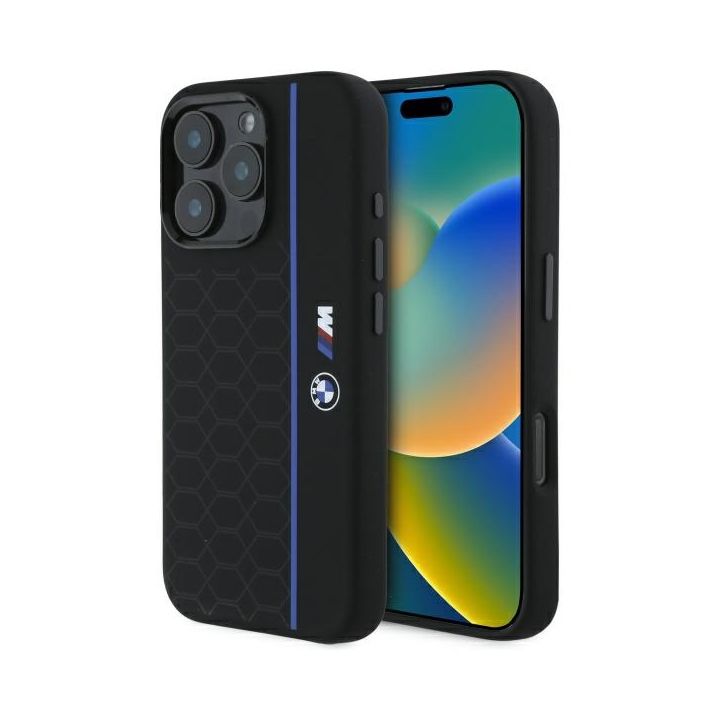 BMW BMHMP16L23SHEB iPhone 16 Pro 6.3"    czarny/black hardcase Silicone Hexagon Blue Line MagSafe na NearMe.pl