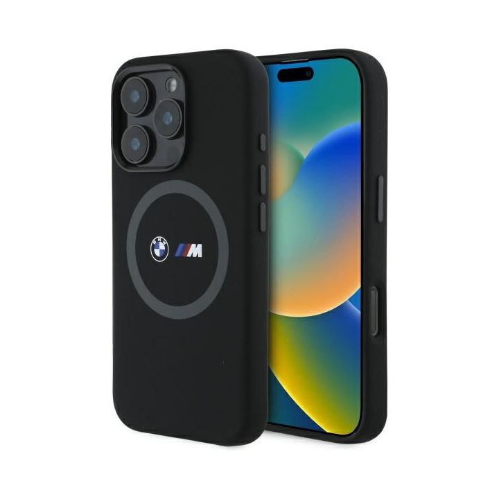 BMW BMHMP16L23SROK iPhone 16 Pro 6.3"    czarny/black hardcase M Silicone Printed Ring MagSafe na NearMe.pl
