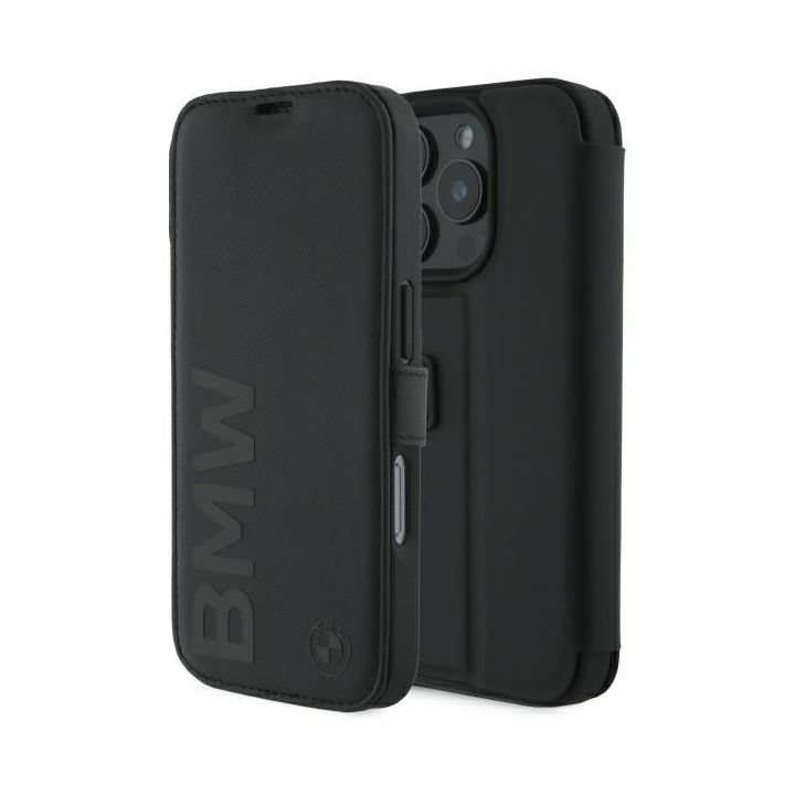 BMW BMBKP16L23RMRLK iPhone 16 Pro 6.3"   czarny/black bookcase Signature Leather Wordmark na NearMe.pl