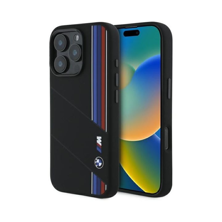 BMW BMHMP16L23SCUK iPhone 16 Pro 6.3"    czarny/black hardcase Silicone Cut Tricolor Lines MagSafe na NearMe.pl