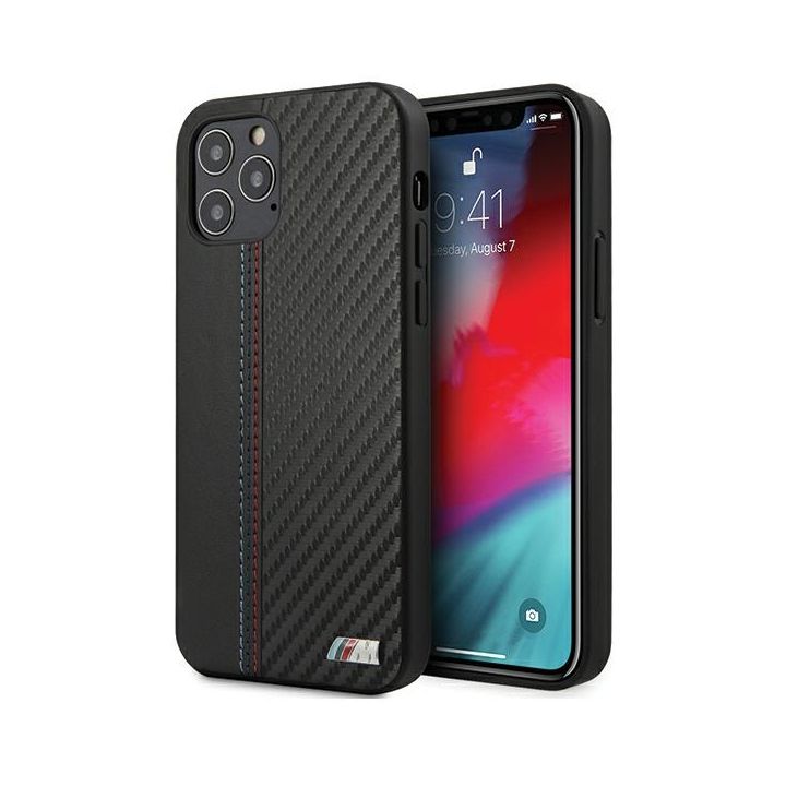 Etui BMW BMHCP12LMCARBK iPhone 12 Pro Max 6,7" czarny/black hardcase M Collection PU Carbon Stripe na NearMe.pl
