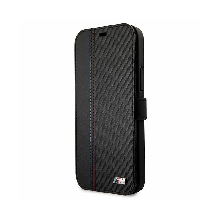 Etui BMW BMFLBKP12SMCARBK iPhone 12 mini 5,4" czarny/black book M Collection PU Carbon Stripe na NearMe.pl