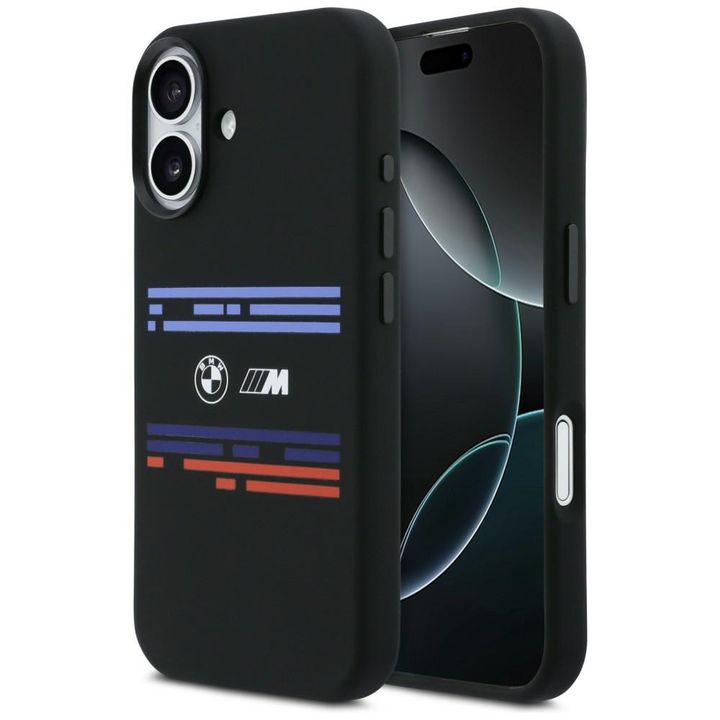 Etui BMW M Silicon Horizontal Line       MagSafe do iPhone 17 czarny na NearMe.pl