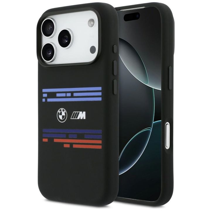 Etui BMW M Silicon Horizontal Line       MagSafe do iPhone 17 Pro czarny na NearMe.pl
