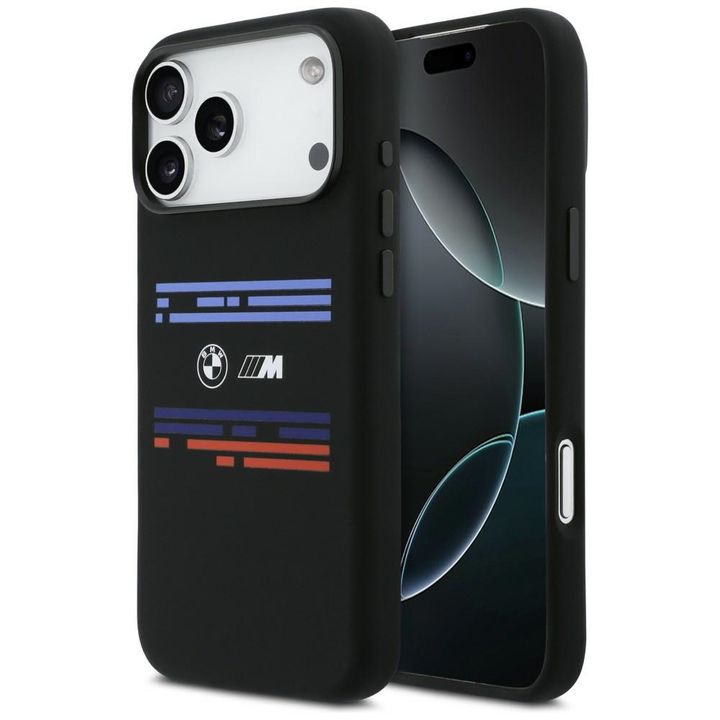Etui BMW M Silicon Horizontal Line       MagSafe do iPhone 17 Pro Max czarny na NearMe.pl