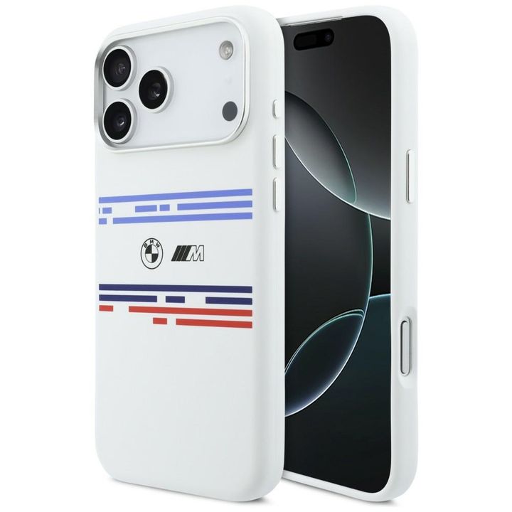Etui BMW M Silicon Horizontal Line       MagSafe do iPhone 17 Pro Max biały na NearMe.pl