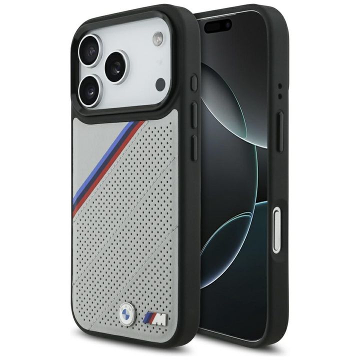 Etui BMW M Tricolor Metal Logo MagSafe   do iPhone 17 Pro szary na NearMe.pl