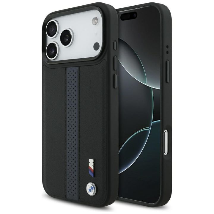 Etui BMW M Perforated Stripe Logo        MagSafe do iPhone 17 Pro Max niebieski na NearMe.pl