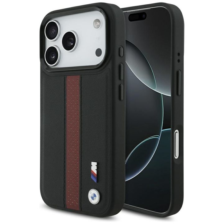 Etui BMW M Perforated Stripe Logo        MagSafe do iPhone 17 Pro czerwony na NearMe.pl