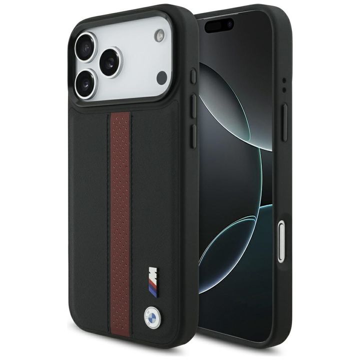 Etui BMW M Perforated Stripe Logo        MagSafe do iPhone 17 Pro Max czerwony na NearMe.pl