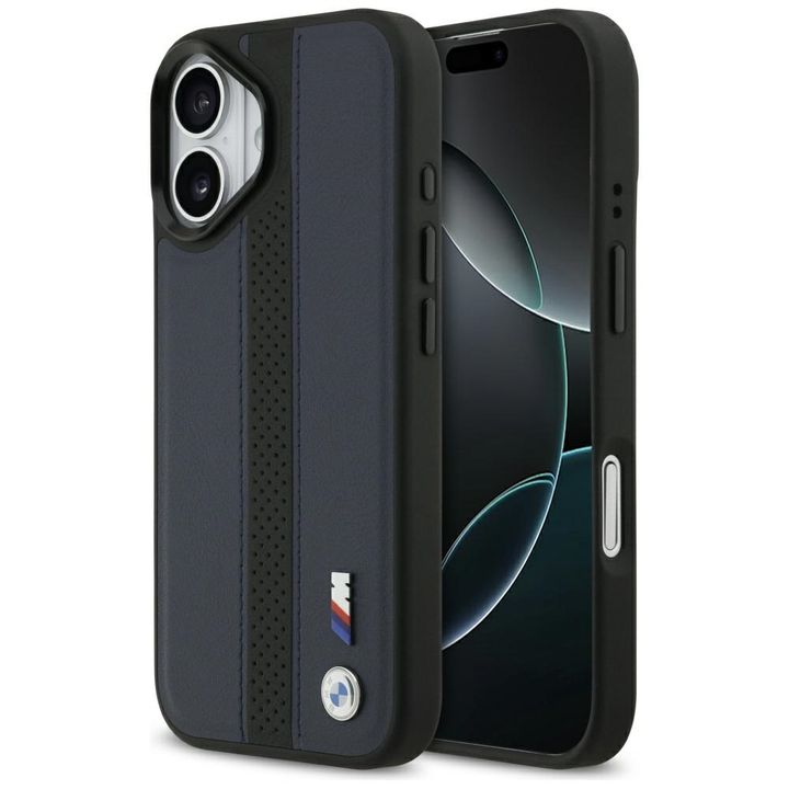 Etui BMW M Perforated Stripe Logo        MagSafe do iPhone 17 granatowy na NearMe.pl