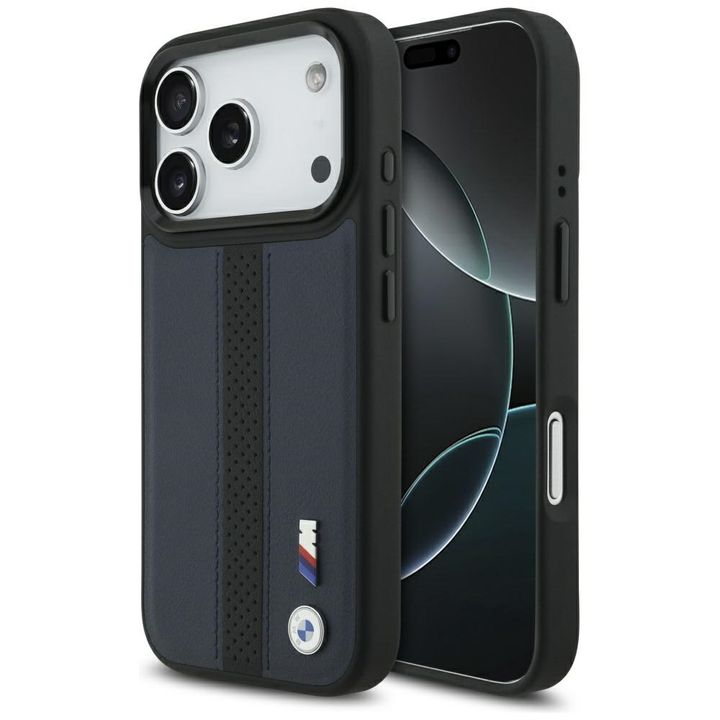 Etui BMW M Perforated Stripe Logo        MagSafe do iPhone 17 Pro granatowy na NearMe.pl