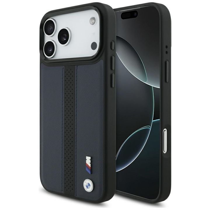 Etui BMW M Perforated Stripe Logo        MagSafe do iPhone 17 Pro Max granatowy na NearMe.pl