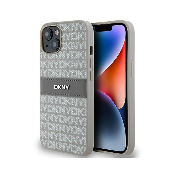 DKNY DKHCP14SPRTHSLE iPhone 14 / 15 / 136.1" beżowy/beige hardcase Leather Mono Stripe & Metal Logo na NearMe.pl