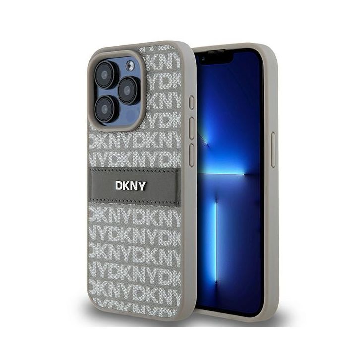 DKNY DKHCP15LPRTHSLE iPhone 15 Pro6.1" beżowy/beige hardcase Leather Mono Stripe & Metal Logo na NearMe.pl