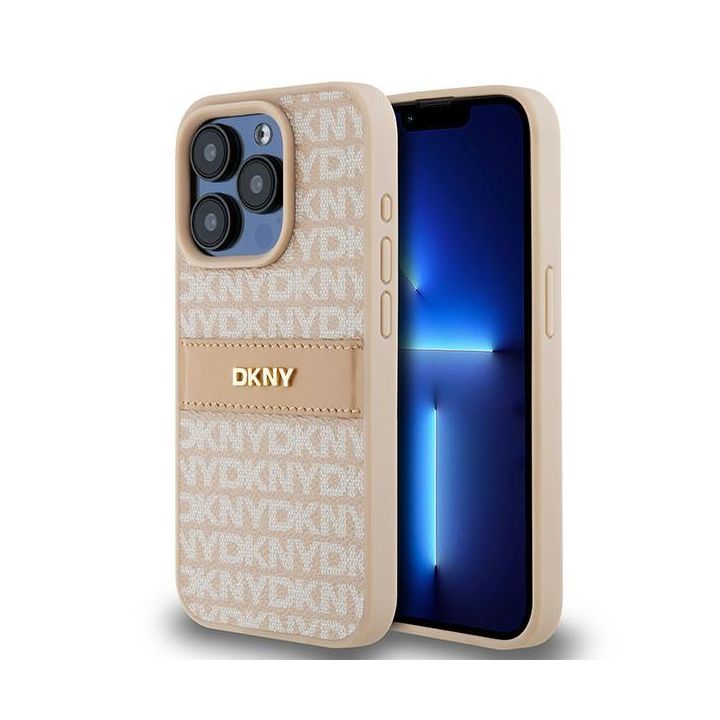 DKNY DKHCP15LPRTHSLP iPhone 15 Pro6.1" różowy/pink hardcase Leather Mono Stripe & Metal Logo na NearMe.pl