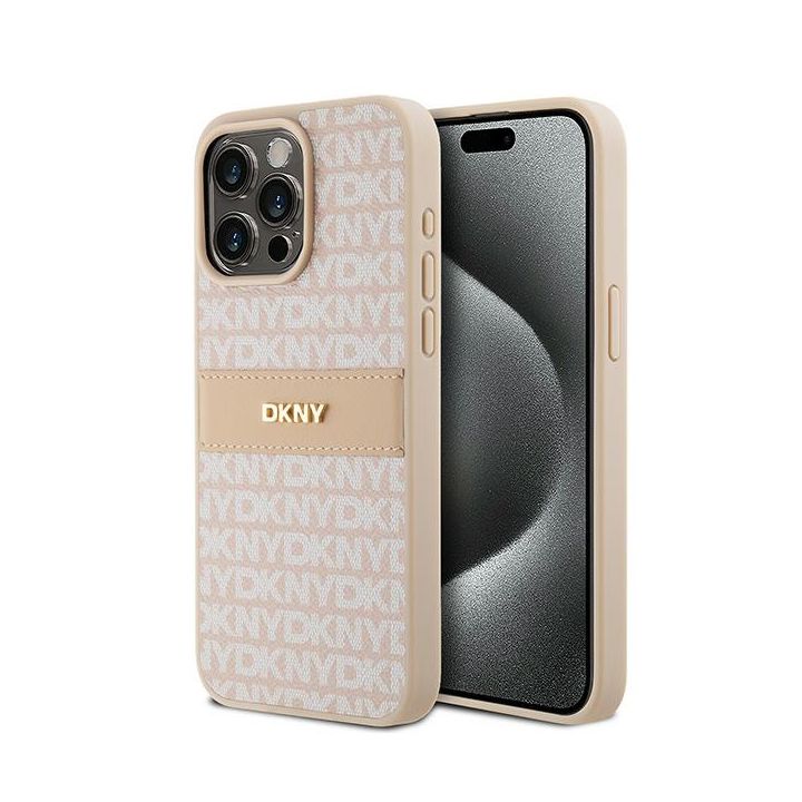 DKNY DKHCP15XPRTHSLP iPhone 15 Pro Max6.7" różowy/pink hardcase Leather Mono Stripe & Metal Logo na NearMe.pl