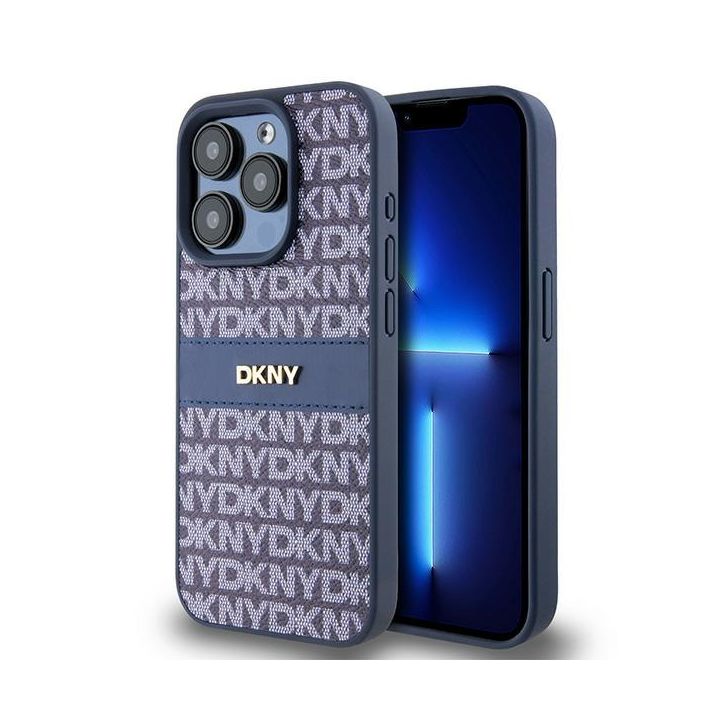 DKNY DKHCP15LPRTHSLB iPhone 15 Pro6.1" niebieski/blue hardcase Leather Mono Stripe & Metal Logo na NearMe.pl