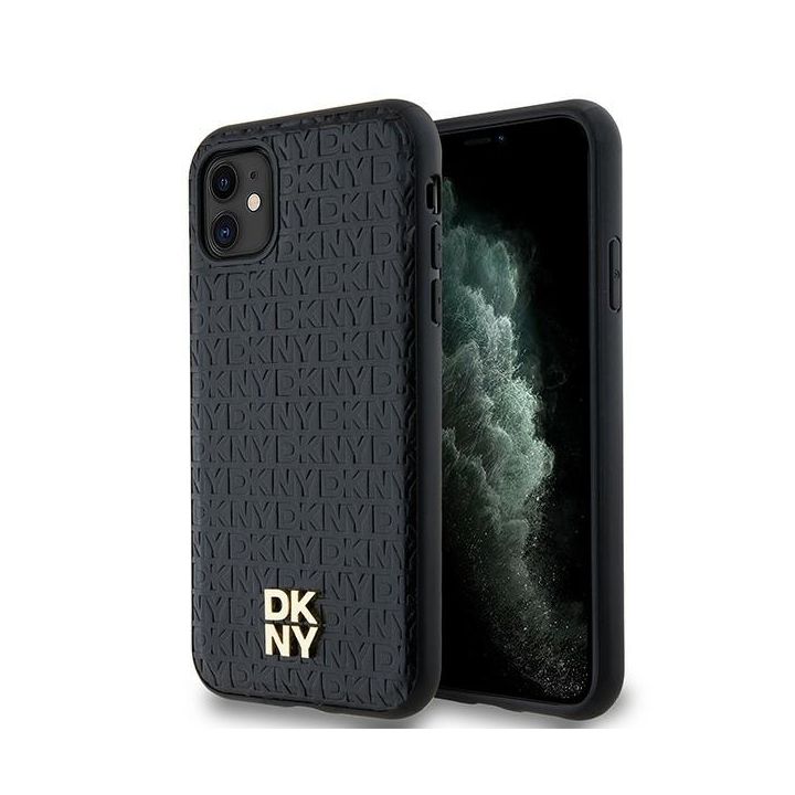 DKNY DKHMN61PSHRPSK iPhone 11 / Xr 6.1"czarny/black hardcase Leather Monogram Pattern Metal Logo MagSafe na NearMe.pl