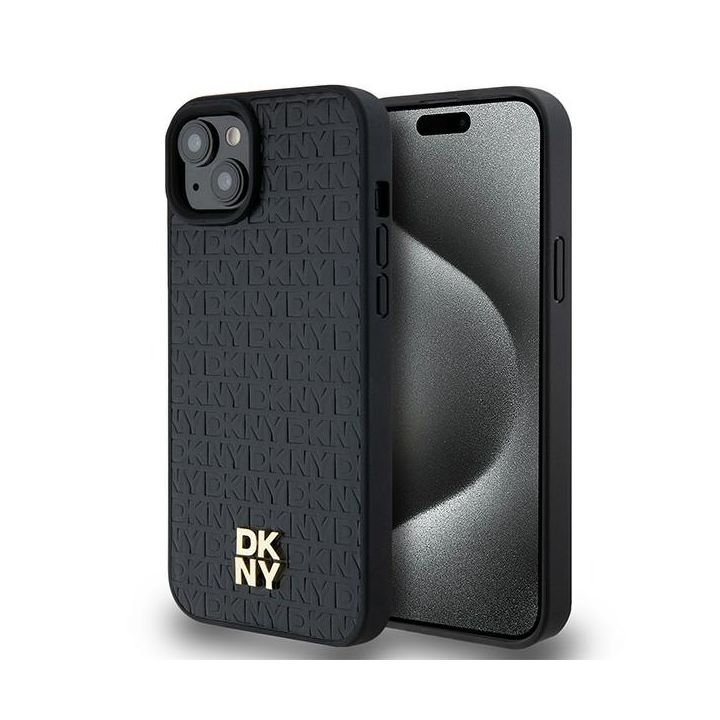 DKNY DKHMP15MPSHRPSK iPhone 15 Plus /14 Plus 6.7" czarny/black hardcase Leather Monogram Pattern Metal Logo MagSafe na NearMe.pl
