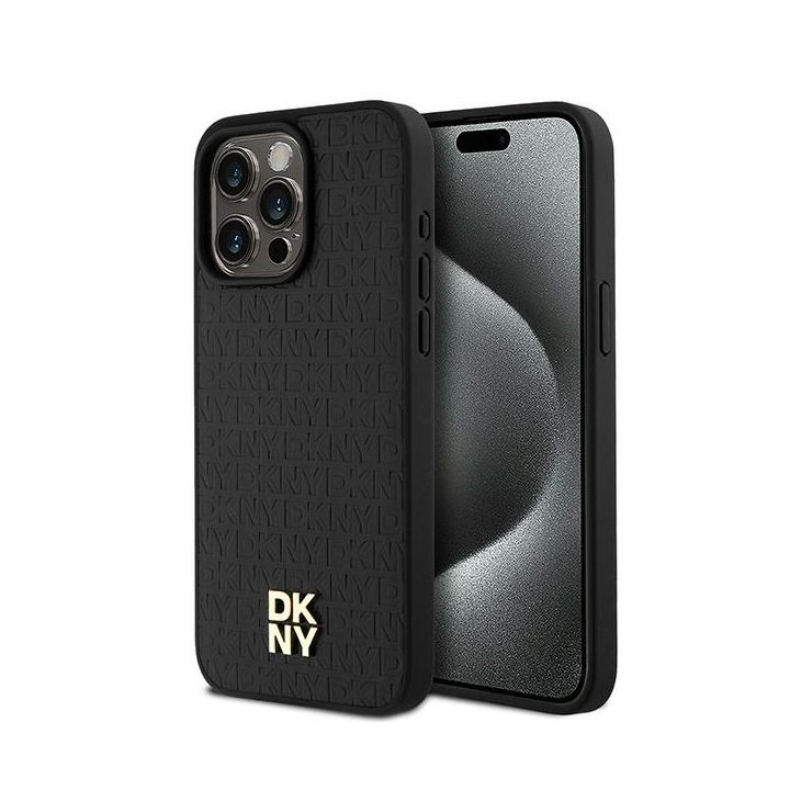 DKNY DKHMP15XPSHRPSK iPhone 15 Pro Max6.7" czarny/black hardcase Leather Monogram Pattern Metal Logo MagSafe na NearMe.pl