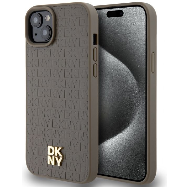 DKNY DKHMP15SPSHRPSW iPhone 15 / 14 / 136.1" brązowy/brown hardcase Leather Pattern Metal Logo MagSafe na NearMe.pl