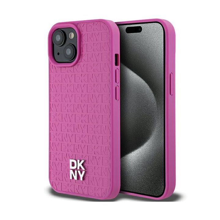 DKNY DKHMP15SPSHRPSP iPhone 15 / 14 / 136.1" różowy/pink hardcase Leather Pattern Metal Logo MagSafe na NearMe.pl