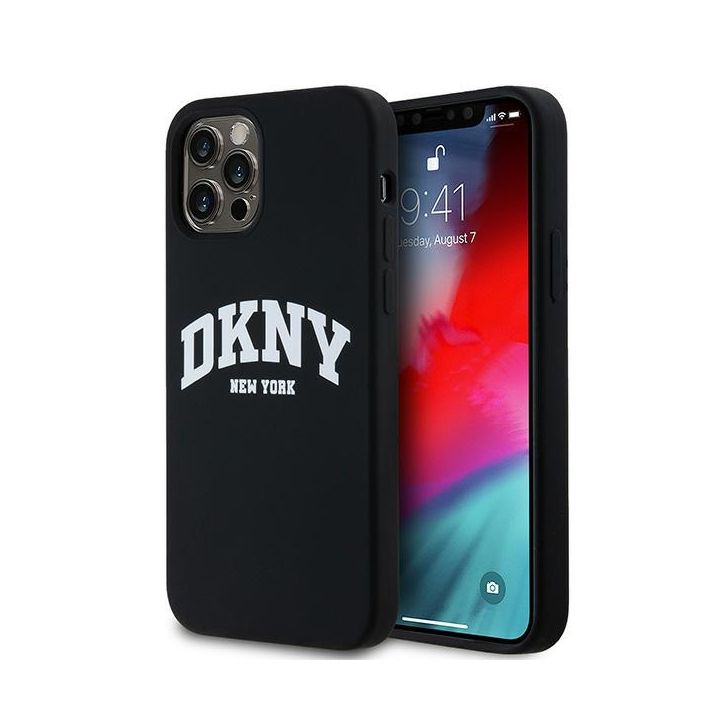 DKNY DKHMP12MSNYACH iPhone 12/12 Pro6.1" czarny/black hardcase Liquid Silicone White Printed Logo MagSafe na NearMe.pl