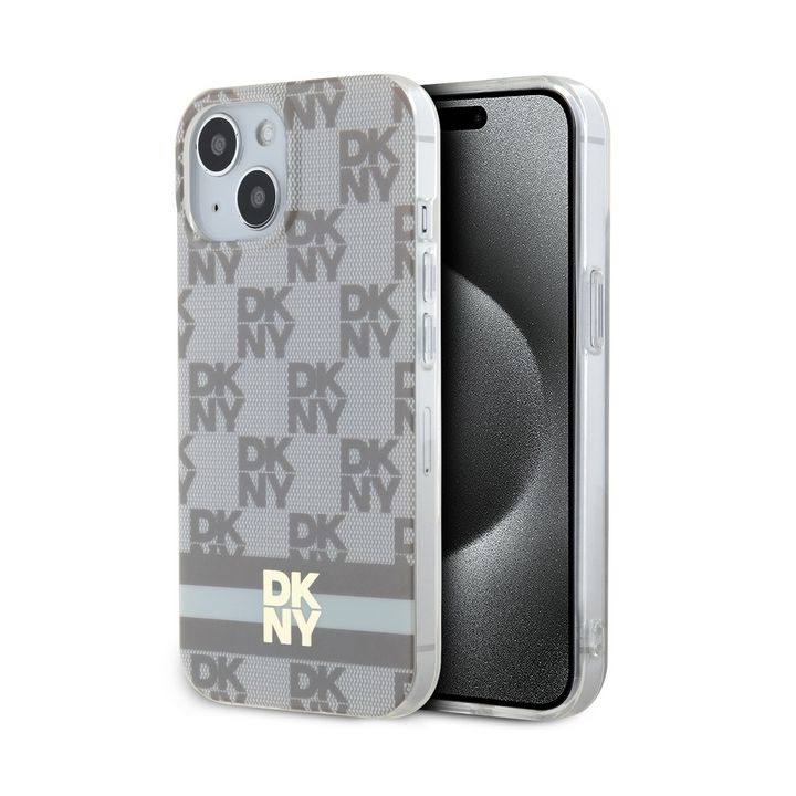 DKNY DKHMP14SHCPTSE iPhone 14 / 15 / 136.1" beżowy/beige hardcase IML Checkered Mono Pattern & Printed Stripes MagSafe na NearMe.pl