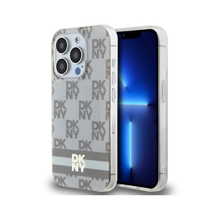 DKNY DKHMP15XHCPTSE iPhone 15 Pro Max6.7" beżowy/beige hardcase IML Checkered Mono Pattern & Printed Stripes MagSafe na NearMe.pl