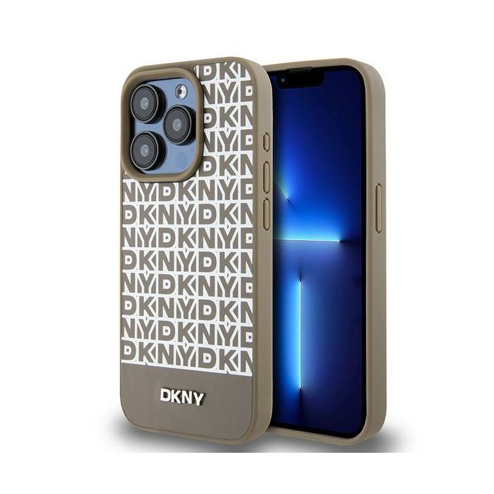 DKNY DKHMP15XPSOSPW iPhone 15 Pro Max6.7" brązowy/brown hardcase Leather Printed Pattern Metal Logo MagSafe na NearMe.pl