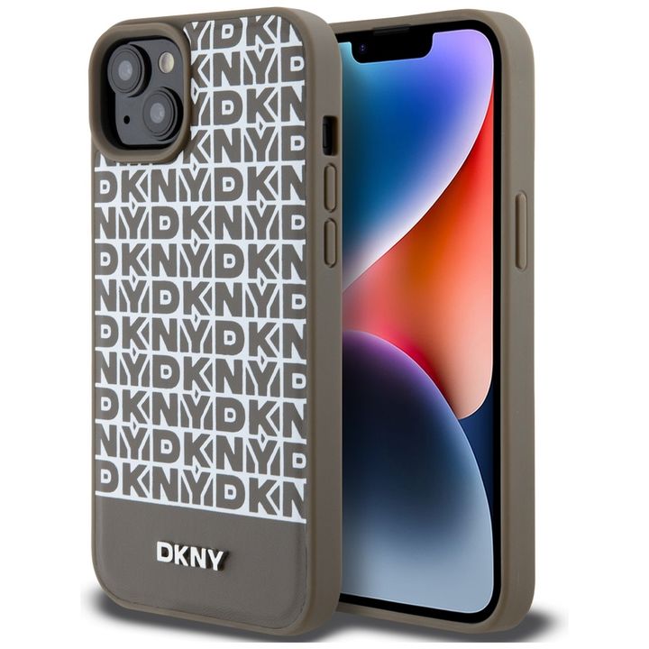 DKNY DKHMP15SPSOSPW iPhone 15 / 14 / 136.1" brązowy/brown hardcase Leather Printed Pattern Metal Logo MagSafe na NearMe.pl